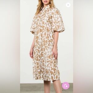 THML PUFF SLEEVE BUTTON UP DRESS NWT